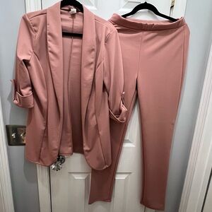Elegant Pink Women's Pants & Blazer Set